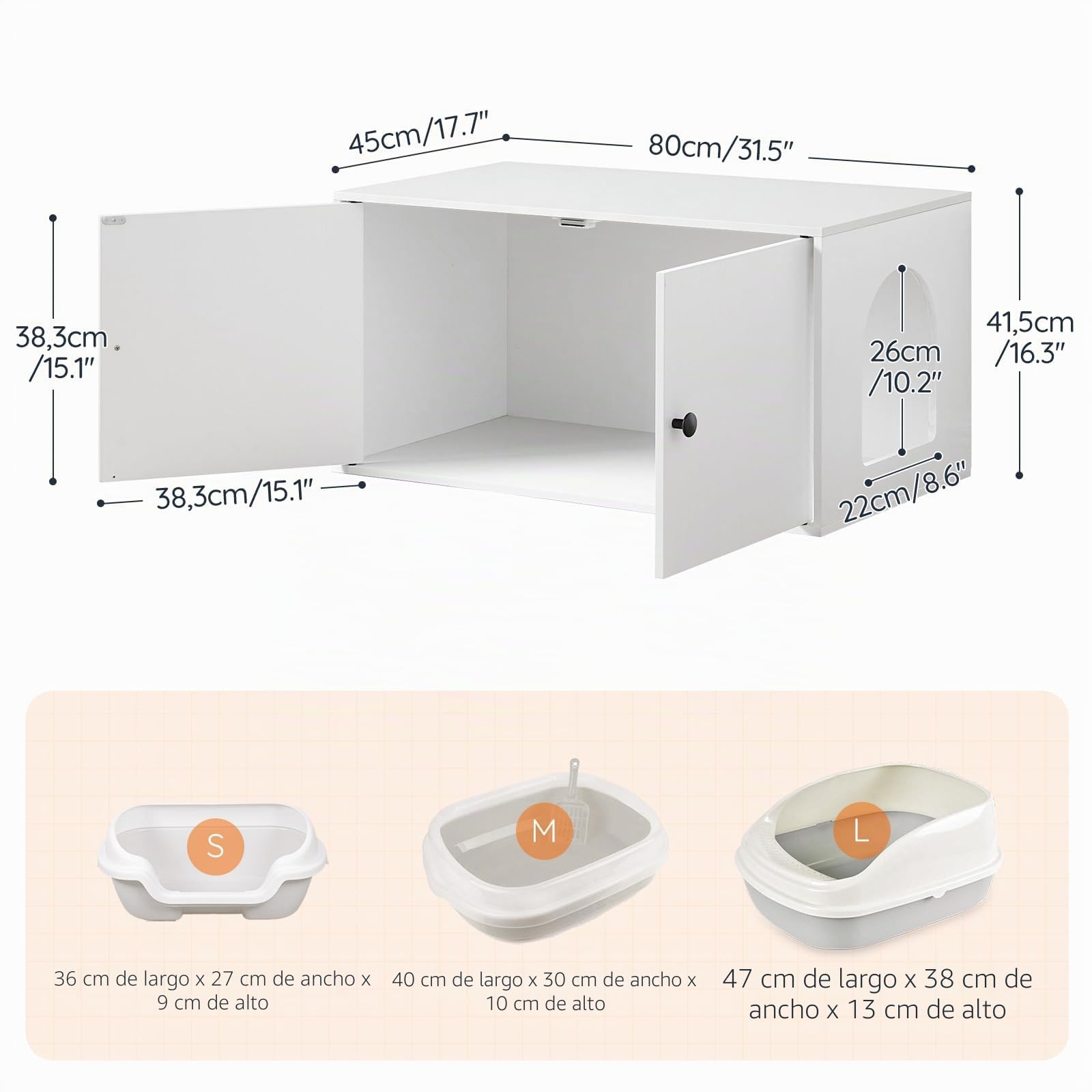 HOOBRO Mueble Arenero para Gatos, Caja de Arena Oculta con Entrada Lateral, Casa Interior para Mascotas, Mesa Auxiliar, para Sala de Estar, Dormitorio, Pasillo, Blanco EWT40MW01