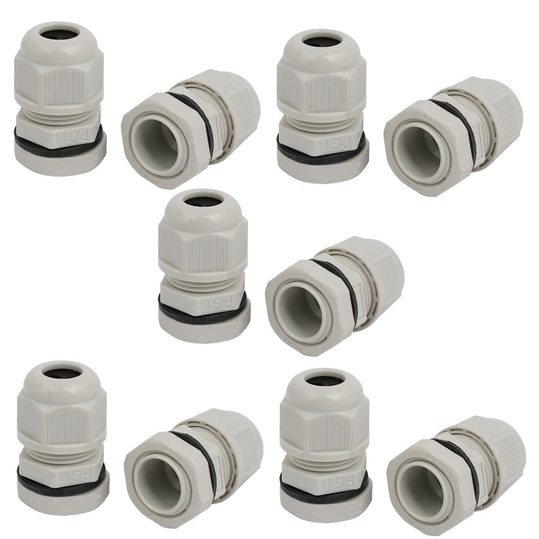 Aexit PG11 3mm-4mm Transmission Nylon 2 Holes Adjustable Cables Gland Connector Gray 10pcs