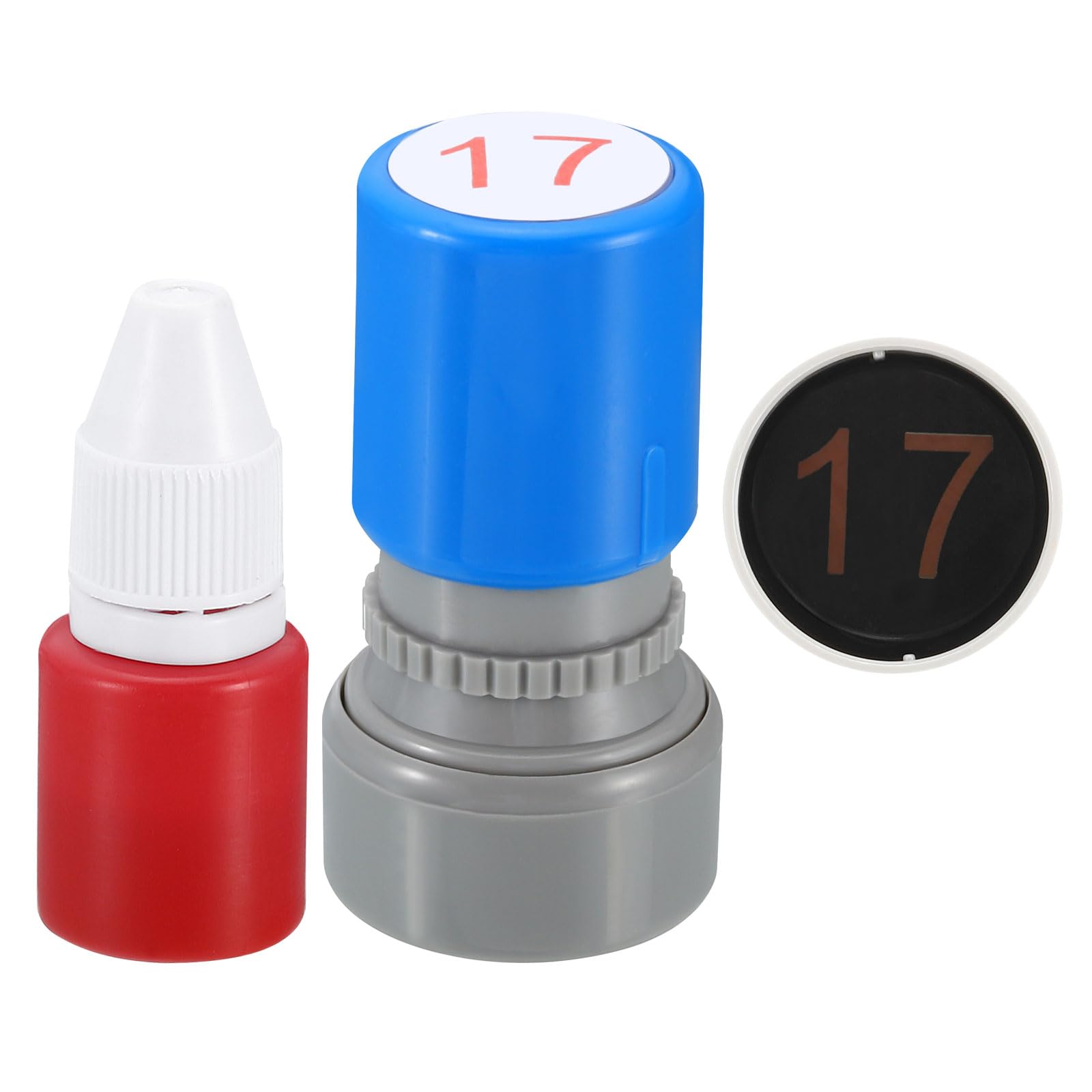 PATIKIL Number Stamps Self Inking, Numeral 17 Teacher Initial Stamp Ink Stamp for Class Notebook Scrapbooking DIY Craft Style 1, Red Ink