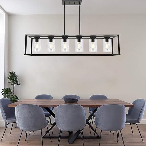 Miniatura 7 de VINLUZ Moderna lámpara colgante de granja de 1 luz para isla de cocina, acabado negro, cuadrado, metal, mini candelabros industriales, jaula