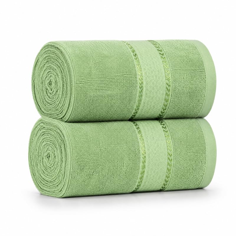Image of TowelWala Premium Hand Towel 550 GSM Soft Absorbent Quick Dry (Green /Green)