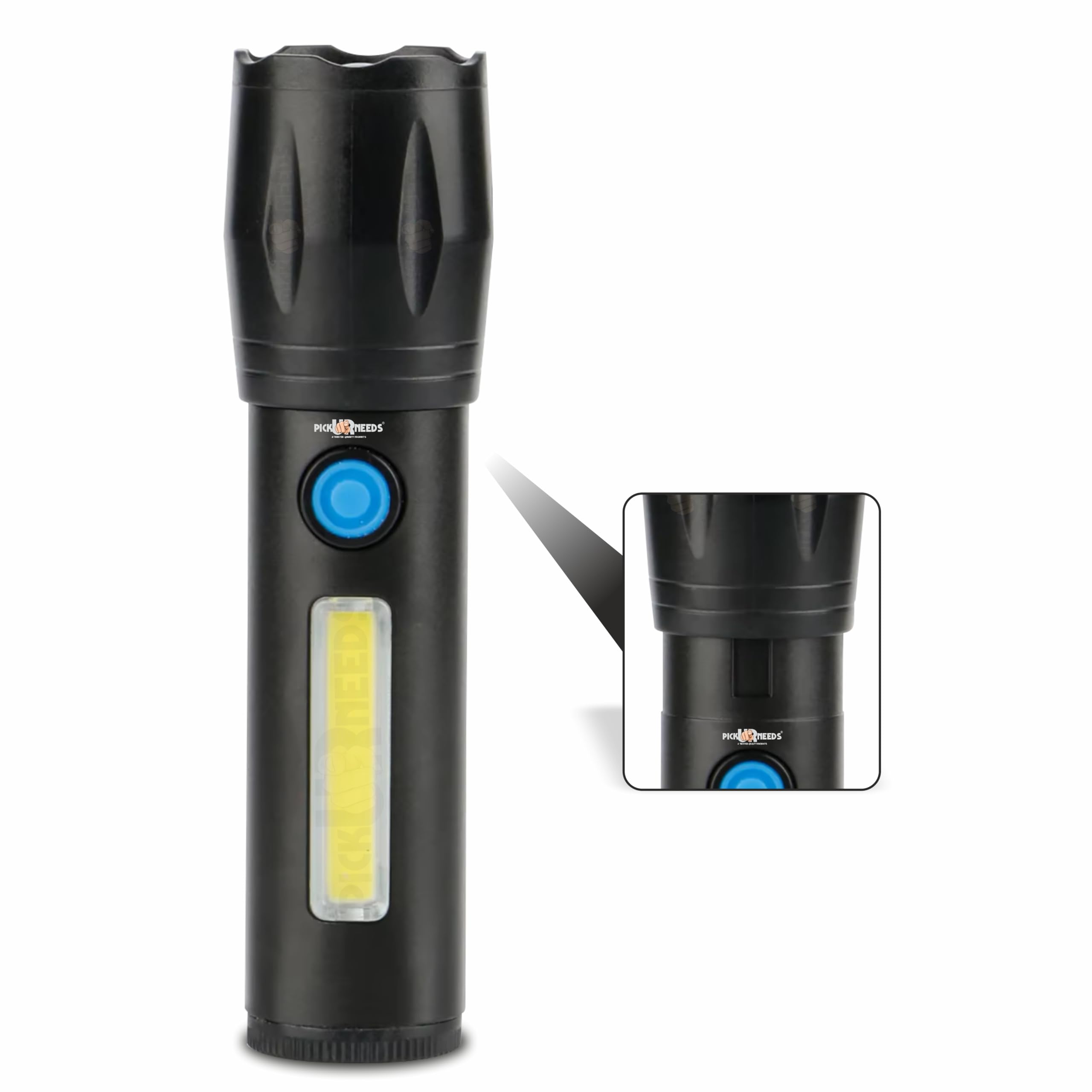 Pick Ur Needs Rechargeable Mini Pocket Torch with Strong Brightness 3 Mode Light + Side COB Light Zoom-in/Zoom Out Adjustable Focus Torch-image-34
