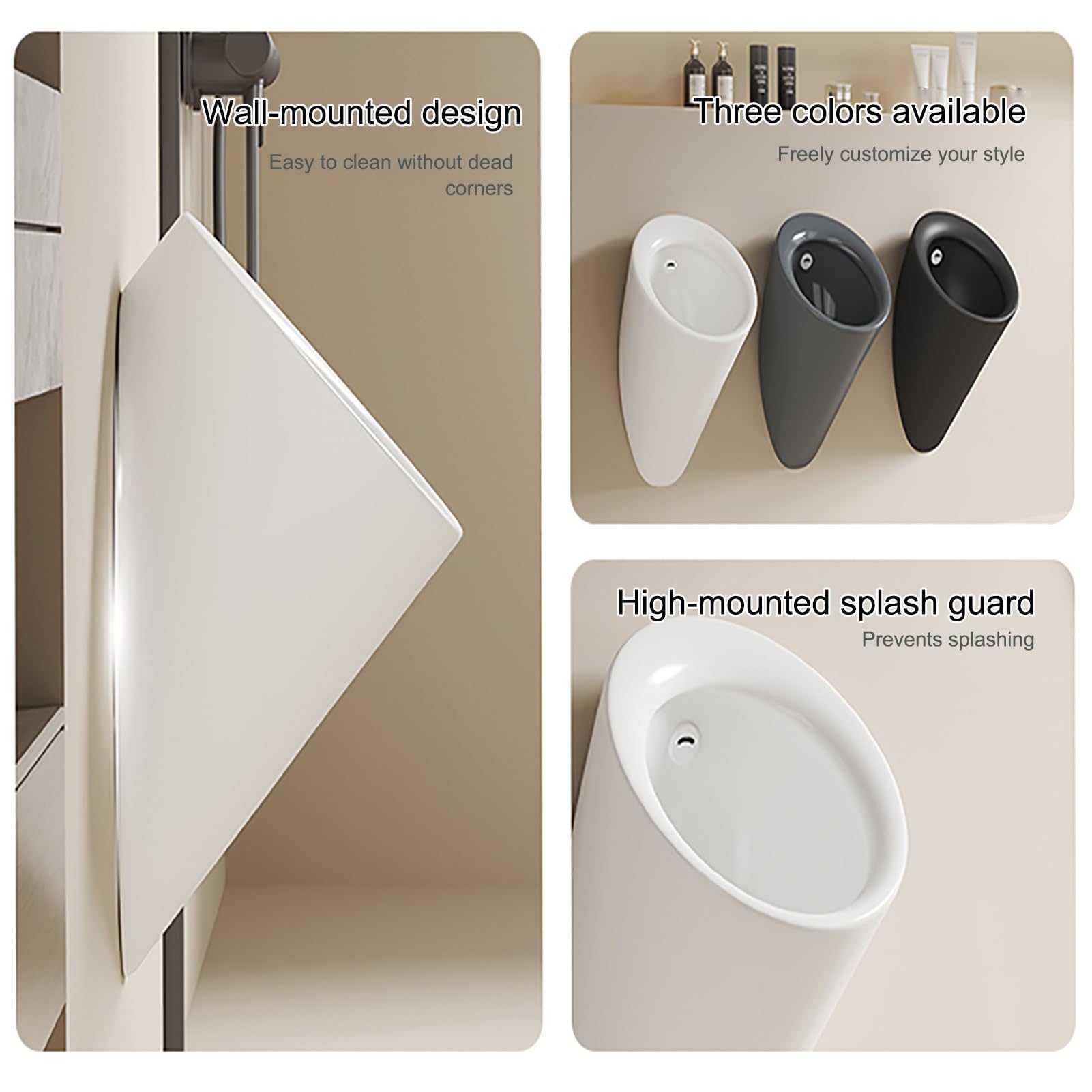 Urinarios de cerámica para Hombres, Urinario de Pared con Sensor Inteligente y Descarga, para Uso público, para Karaoke, Bares, baños y hoteles(White)