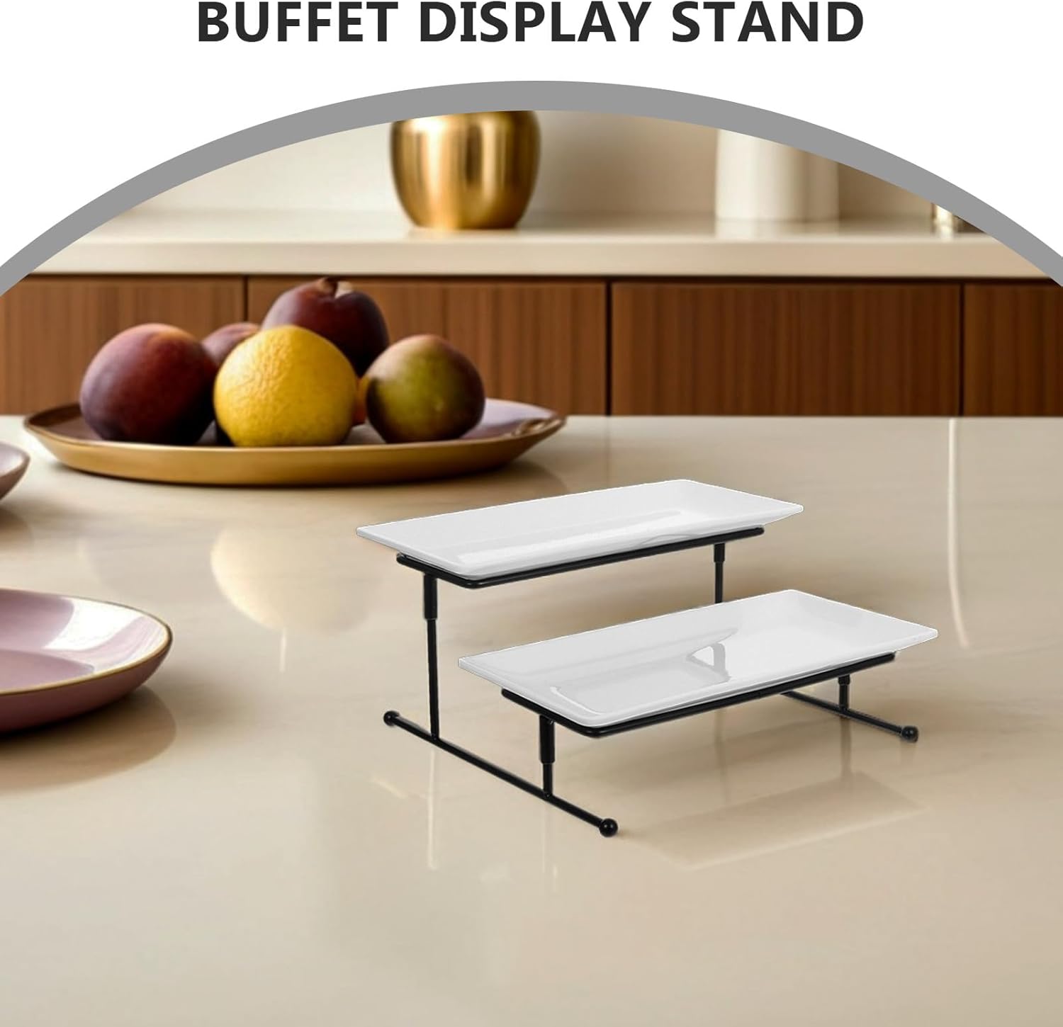Serving Stand 2 Tier: Tiered Tray Stand - Dessert Tower Tray - Plastic Serving Platters with Metal Frame for Food Cupcakes Fruit and Desserts Party Wedding