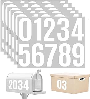 6 Sheets Mailbox Numbers Stickers 60 Pieces 4 Inch Waterproof Viny Self Adhesive House Number Decals Anti Fading Number Signs for Signs Cars Home Doors Business Address Number Residence (White)