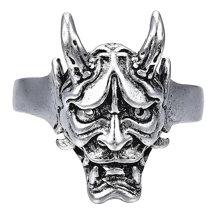 the alpha code Antique Silver Alloy Punk 'Echo of the Undying' Demon Mask Ring For Men And Boys | Trendy Party, Club, Daily Use & Gifting Jewellery (Ring0868) 1 Pc | US Size 8-1/2-picture-12