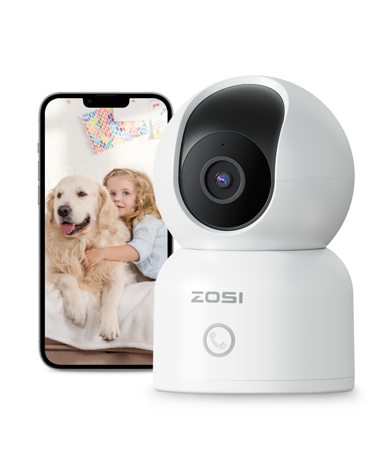 ZOSI C518 4MP Indoor Pan/Tilt Smart Home Security Camera for Pet Dog Baby Monitor,2.4G/5G Dual-Band Plug-in WiFi Cam,Auto-Tracking,Night Vision,Human