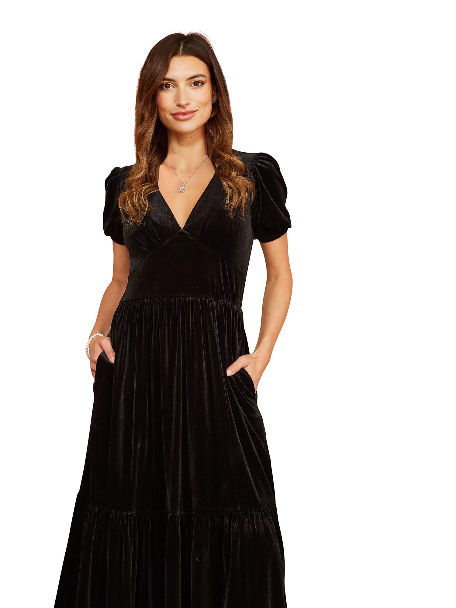 Yumi Black Velvet Midi Dress Black 18