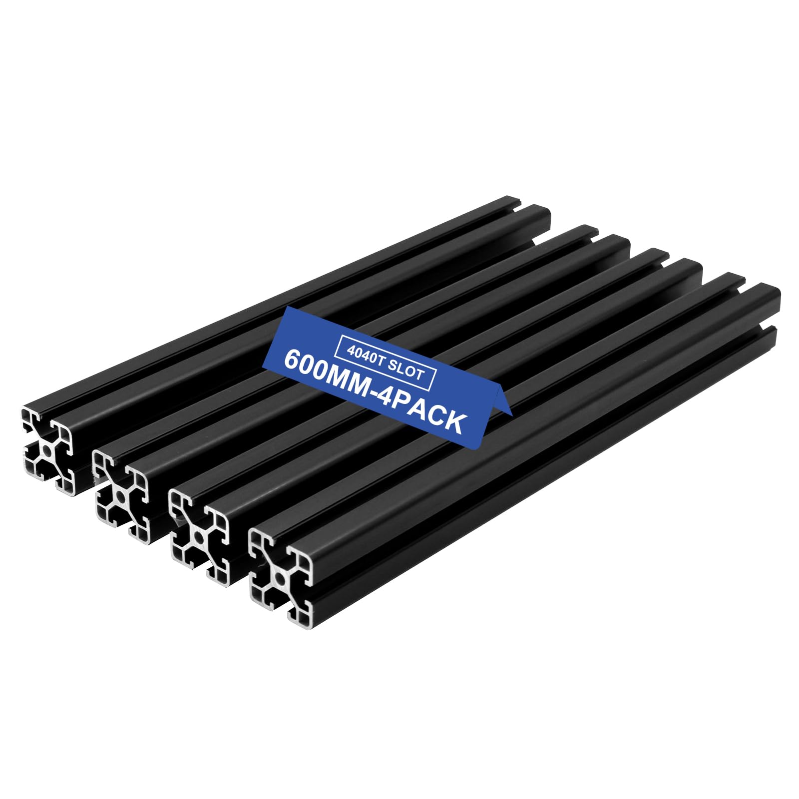 Zestaw 4 profili aluminiowych, wytłaczane, 4040 T, 600 mm, czarne, 40 x 40 mm, do europejskich standardowych anodowanych ram liniowych do drukarek 3D
