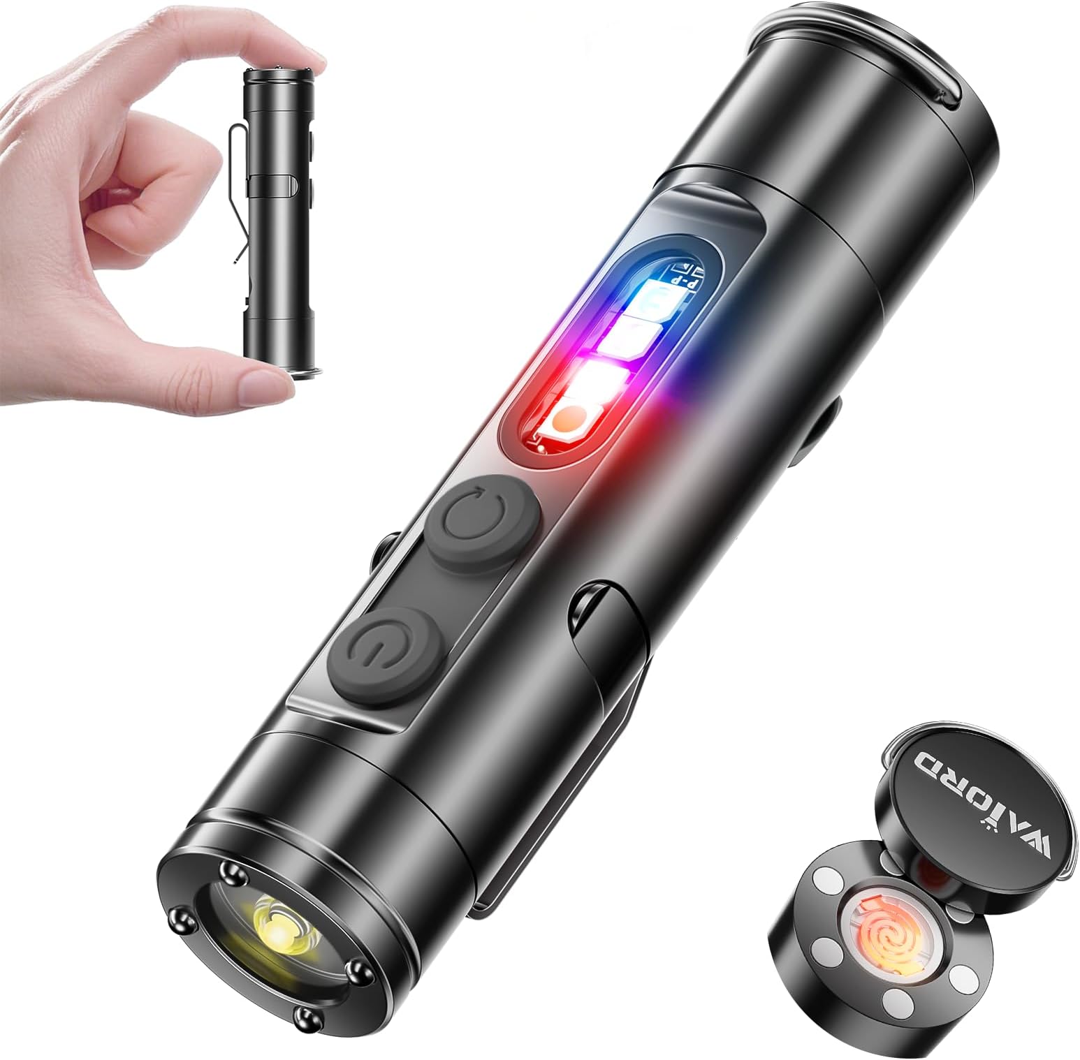 Taclite Mini – Ultimate Everyday Micro Tool K2 Mini Flashlight with COB Light, 6-in-1 Rechargeable Keychain Torch, Side Lights, Strobe, Magnet, Window Breaker, Electric Lighter – EDC Survival Tool