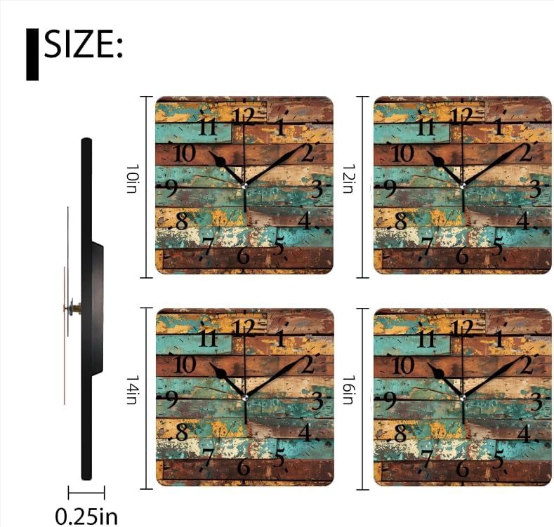 Non-Ticking Sweep Movement Wall Clock Battery Operated Analog Wall Clocks Decorative for Bedroom,Office,Living Room-Rustic Wooden Wall with Weathered and Distressed Textures(14inch)