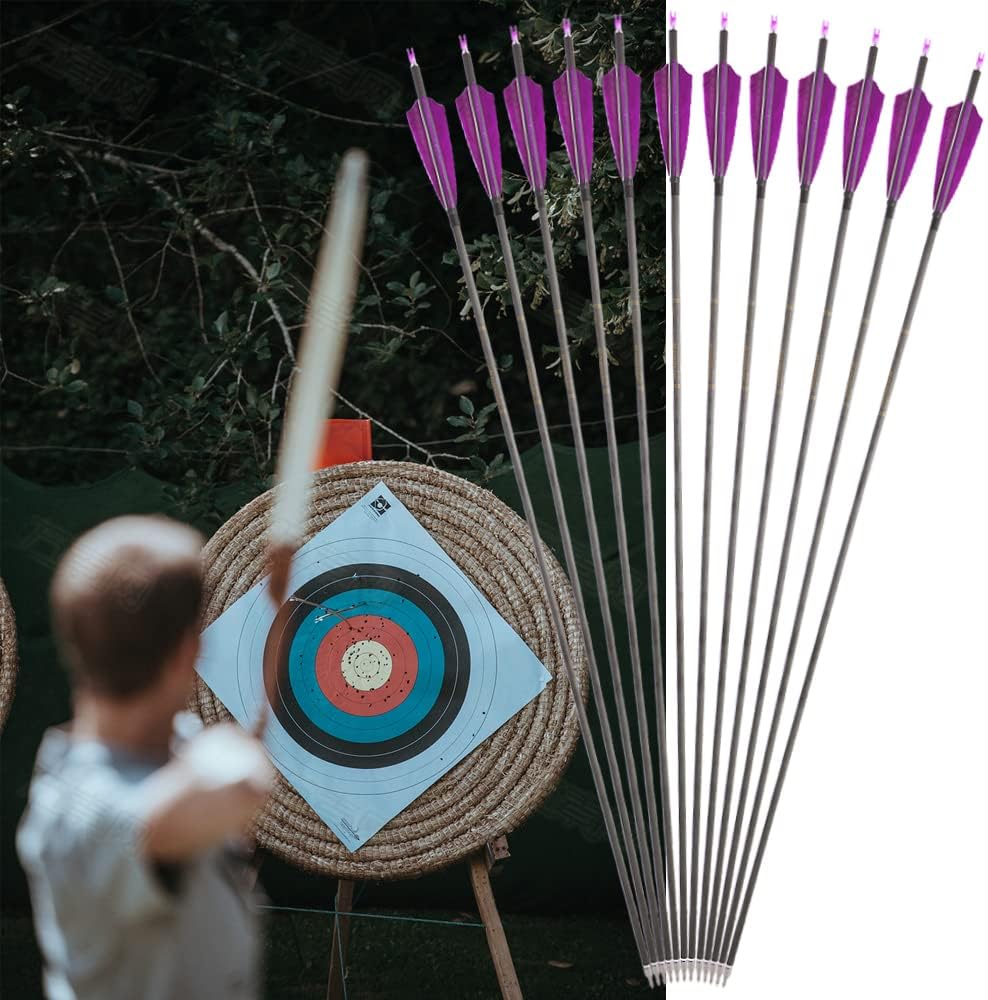 SHARROW 33 inch Carbon Arrows 400 Spine Hunting Arrows with Feather Fletching Targeting Arrows for Archery Compound & Recurve & Traditional Bow Hunting Practice Shooting 6/12pcs
