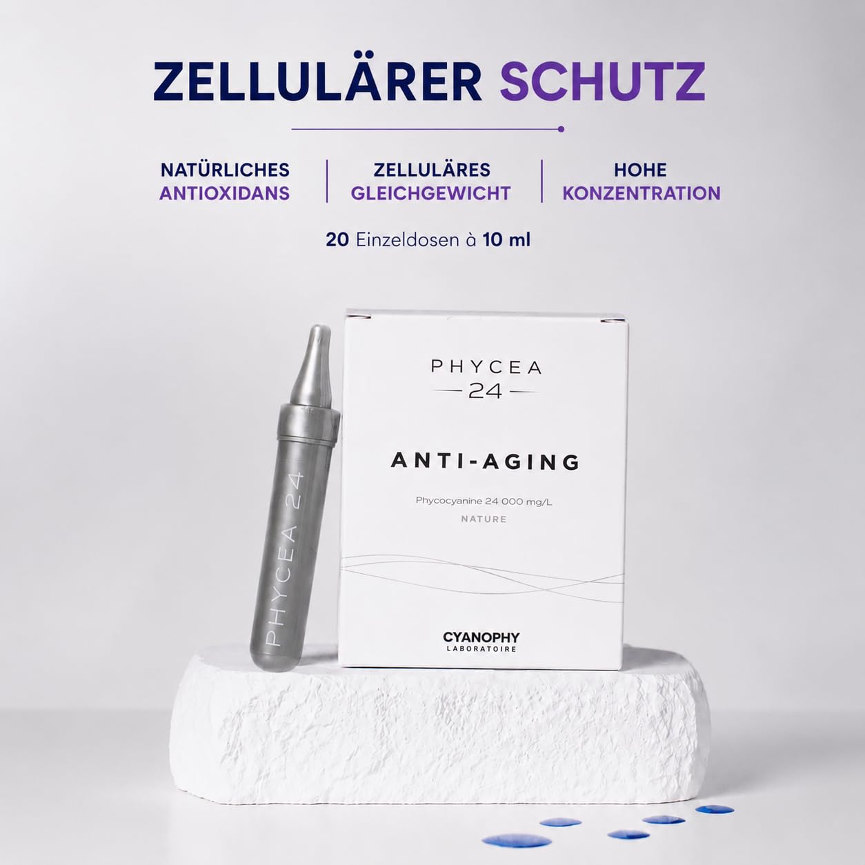 Französisches Premium-Phycocyanin 24000 mg/L – Langlebigkeit & Anti-Aging – Hochkonzentriert – Optimierte Dosierung – Blaue Spirulina – 100% Natürlich – Phycéa 24 (Apfel)
