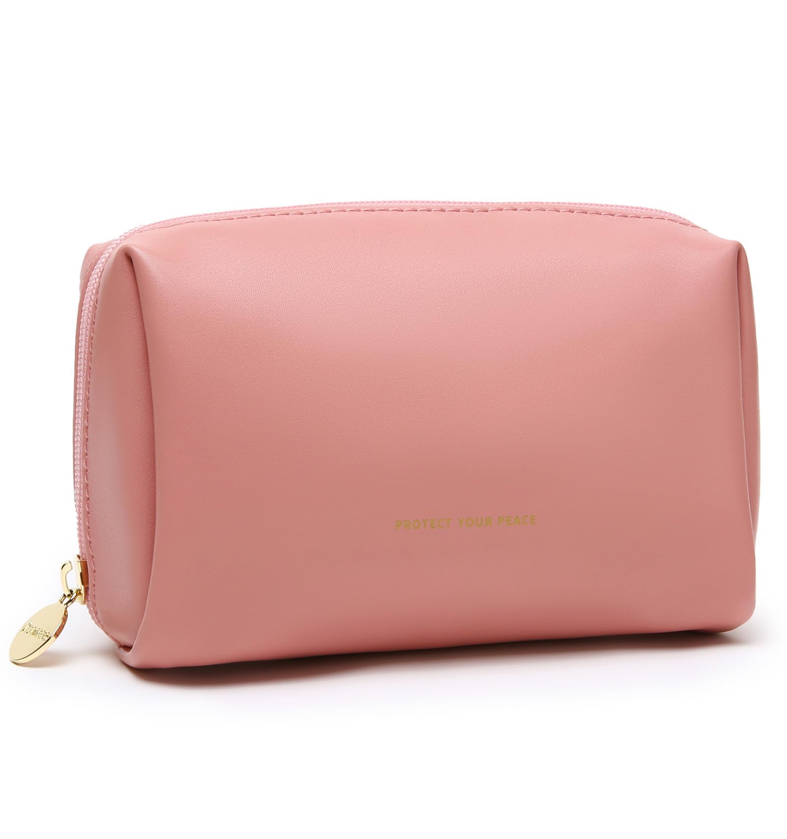 Aveniee Small Travel Makeup Bag Vegan Leather Cosmetic Pouch for Purse Wide-open Toiletry Organizer with Dividers Zipper Beauty