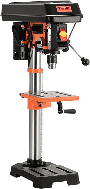 VEVOR 10 in Benchtop Drill Press, 3.2 Amp 120V, 5-Speed Cast Iron Bench Drill Press, 10 in Swing Distance 0-45° Tiltling Worktable with Work Light, Tabletop Drilling Machine for Wood Metal