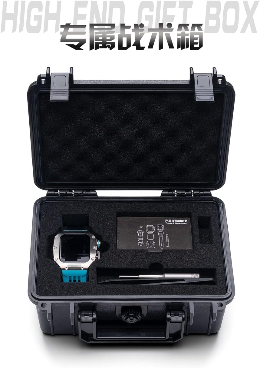 Luxury Watch Band Mod Kit，For Apple Watch 8 7 6 5 4 SE 44mm 45mm，Titanium alloy Bezel Cover Frame Rubber Strap