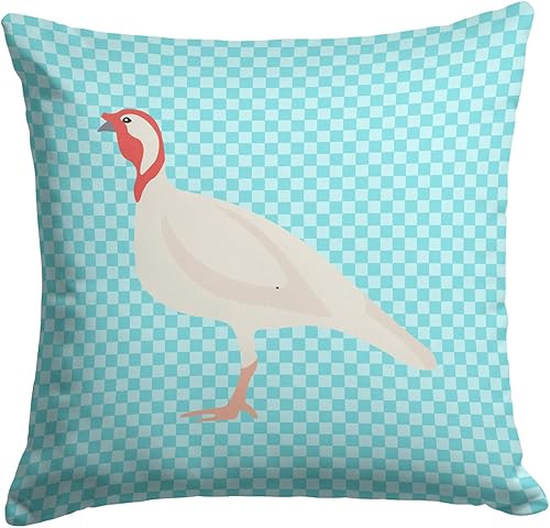 Caroline's Treasures BB8163PW1414 Beltsville - Almohada decorativa de tela a cuadros pequeños, color blanco, pavo y gallina azul, lavable a máquina,