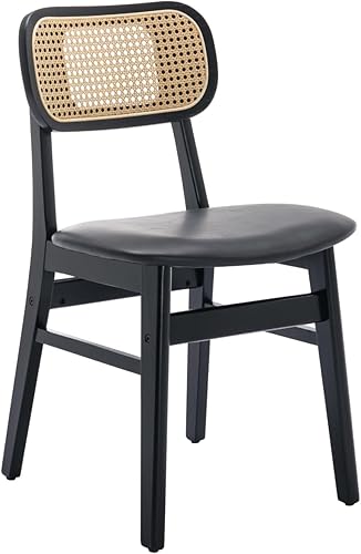 Vista 32 de EALSON Juego de 2 sillas de comedor de ratán, tapizadas de cuero, sillas de cocina de madera modernas de mediados de siglo, sillas laterales sin