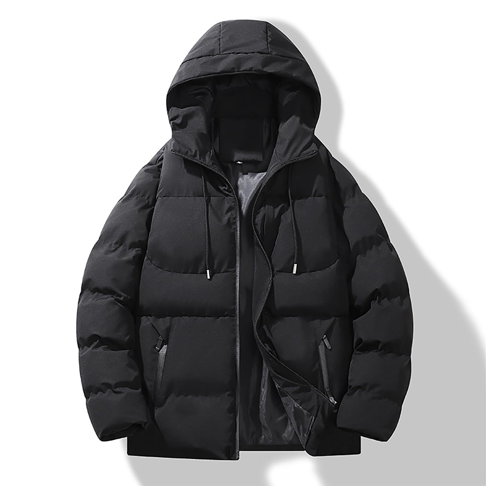 Generisch Daunenjacke Herren Winter - Puffer Jacke Mit Kapuze Parka Gefüttert Schwarz Einfarbig Steppjacke Übergangsjacke Taschen Winterjacke Jacket