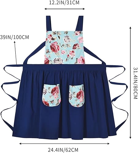 Miniatura 4 de Delantal vintage para mujer con bolsillos, delantales florales para cocinar, hornear, jardinería