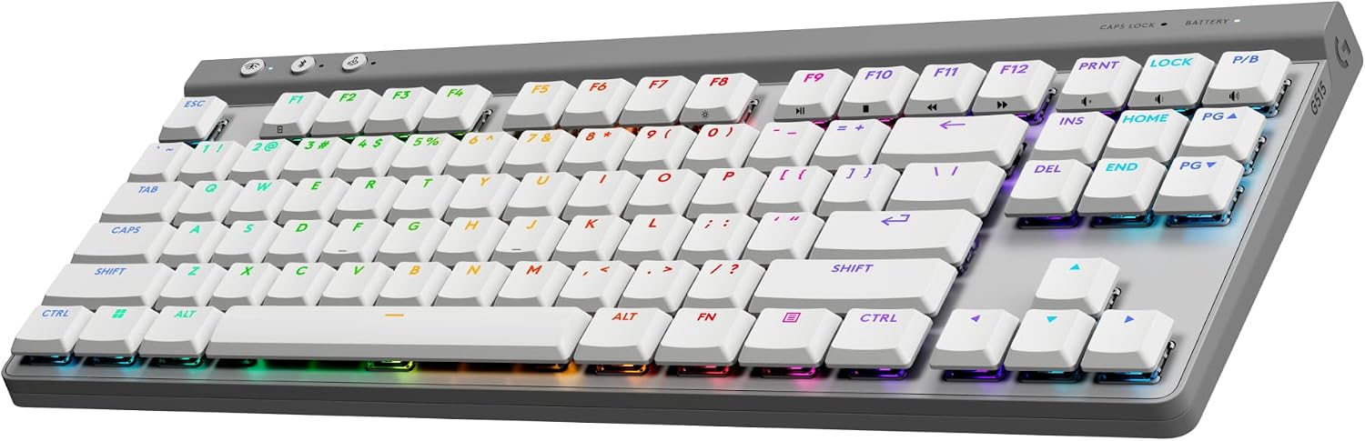 Logitech G515 Lightspeed TKL Wireless Gaming Keyboard (Tactile) - White | Thin Tenkeyless design, LIGHTSYNC RGB, PBT keycaps, Tactile Brown mechanical switches