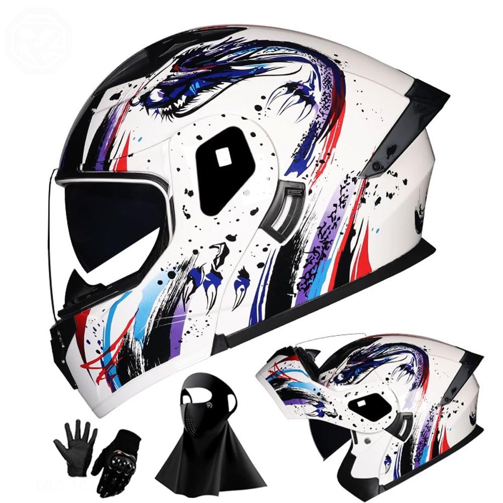 Ragopilen P29 Helmet, Full Face Motorcycle Helmet Approved 2 Visors Black Night Vision Adult Kids M-2Xl 3Pcs(,L(57-58Cm))