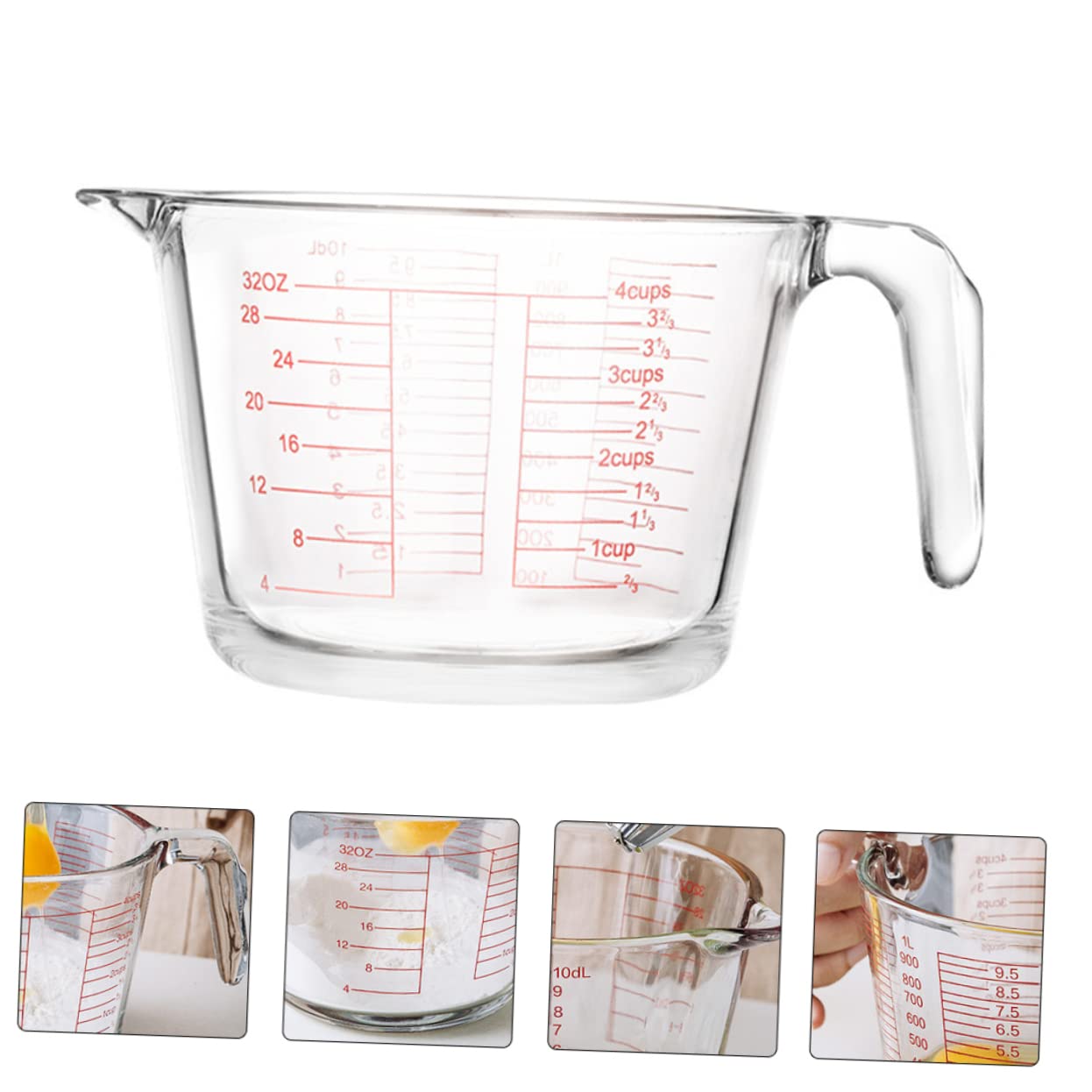 Glas Milchmessbecher 1000ml mit Skala für Küche und Backen | Klare Messskala, Hitzebeständiges Glas, Isolierter Griff, Leicht zu Reinigen für Sauce und Milch