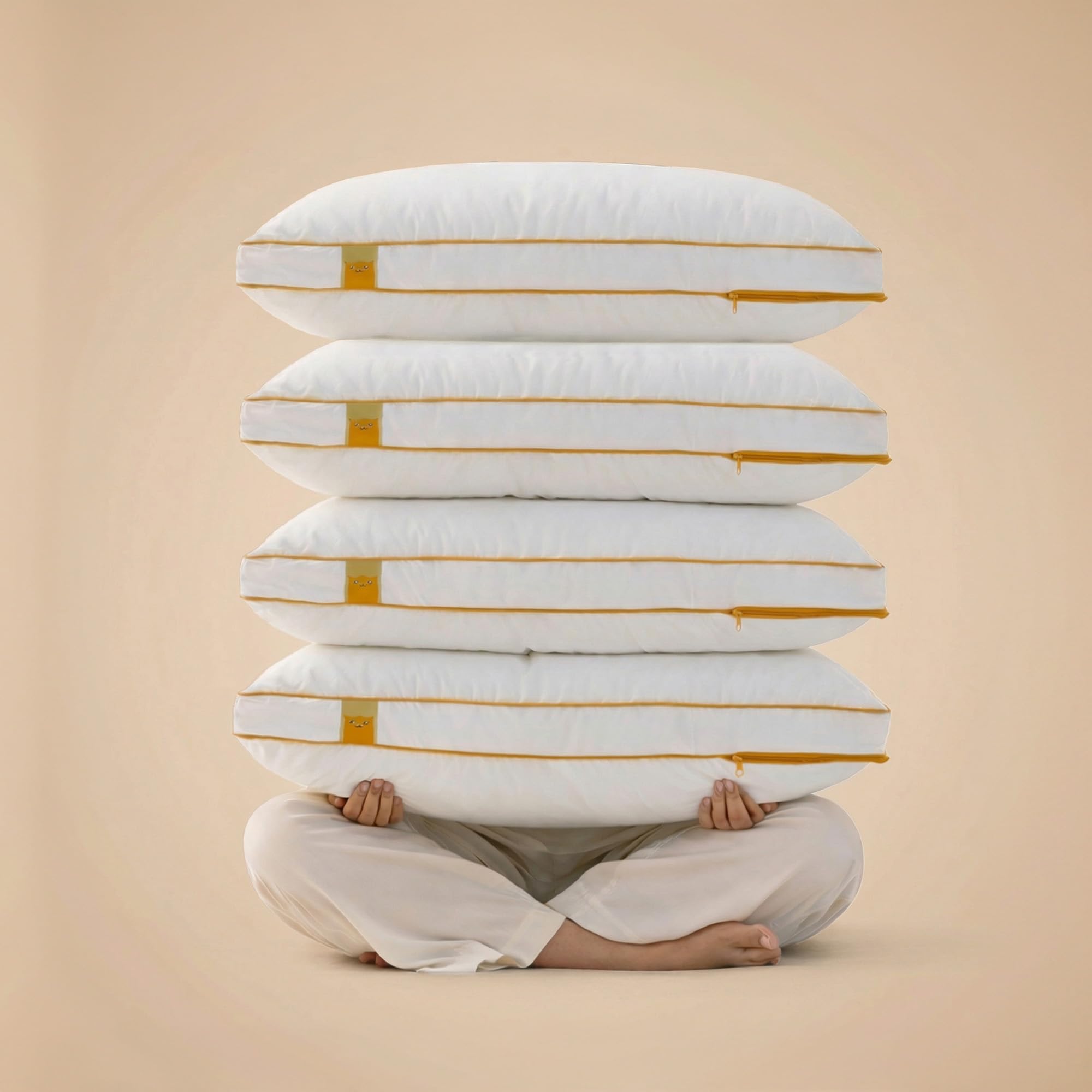 SleepyCat Slim Pillow with Microfiber, Designed for Neck and Spine Alignment | Ideal for Minimal Elevation | Luxe Microfibre Pillow | Machine Washable |4-Piece, Standard Size, 26x16 inches