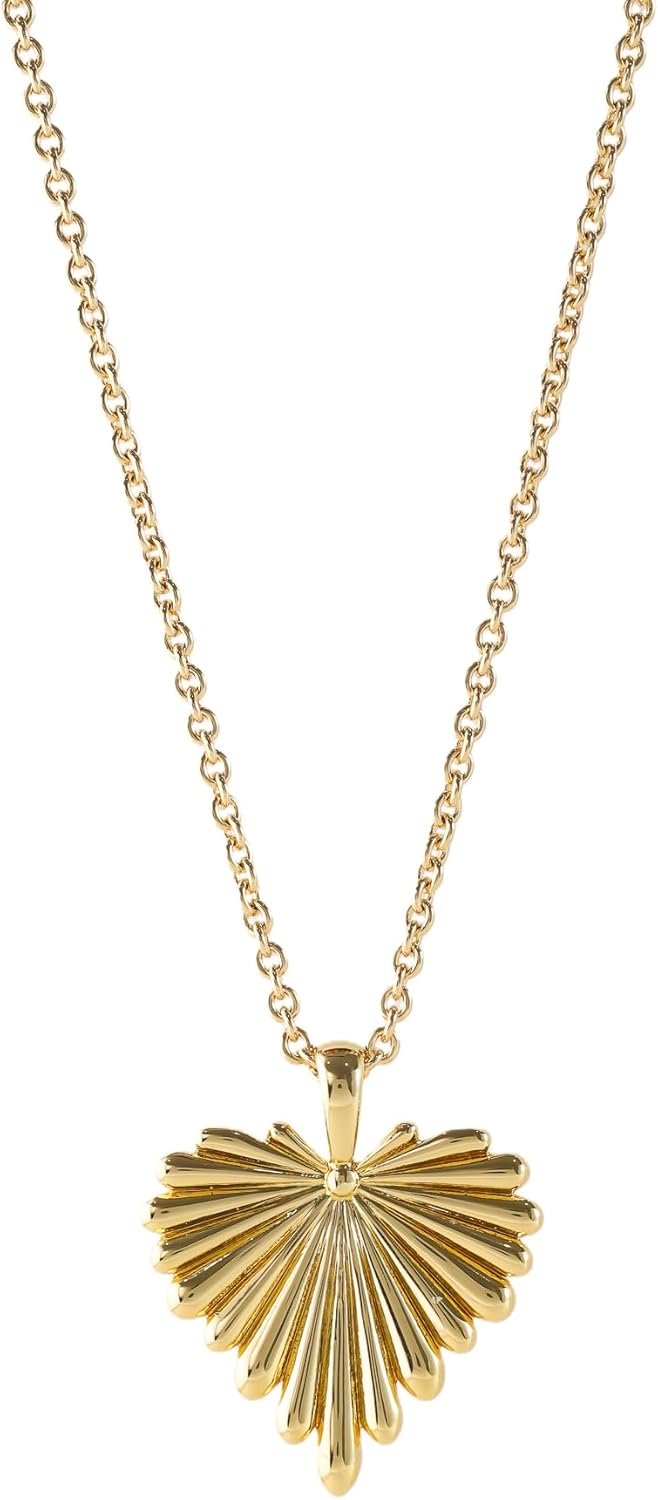 Palm Leaf & Full-Heart Pendant Necklace for Women 18K Gold Plated 5A+ CZ 28.5 Inch Adjustable Statement Jewelry Gift