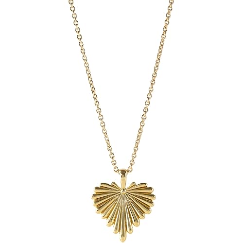 Palm Leaf & Full-Heart Pendant Necklace for Women 18K Gold Plated 5A+ CZ 28.5 Inch Adjustable Statement Jewelry Gift