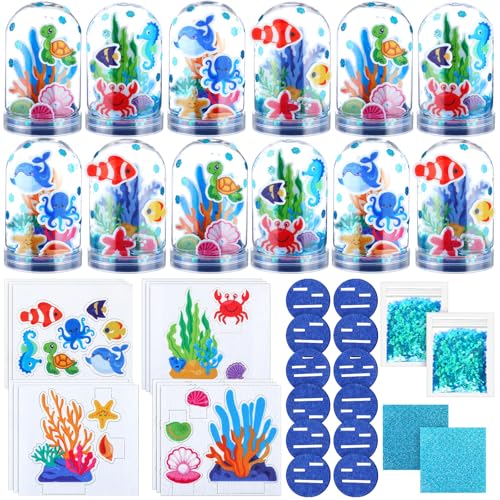 Yuntau 12 Set Under the Sea Snow Globe Craft Kit Make Your Own Summer Holiday Glitter Under the Sea Snow Globe Making Kit Plastic Home DIY Gift for Party Activities