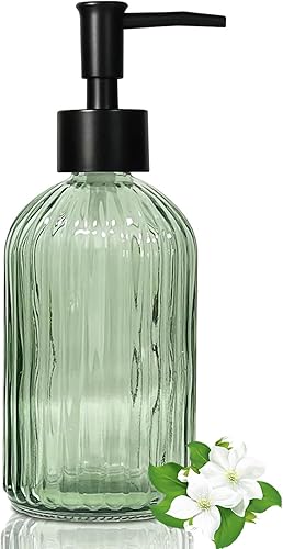 Dispensador de jabón de vidrio con bomba negra de 14 onzas, dispensador de loción de platos de mano con bomba de plástico, para cocina, baño