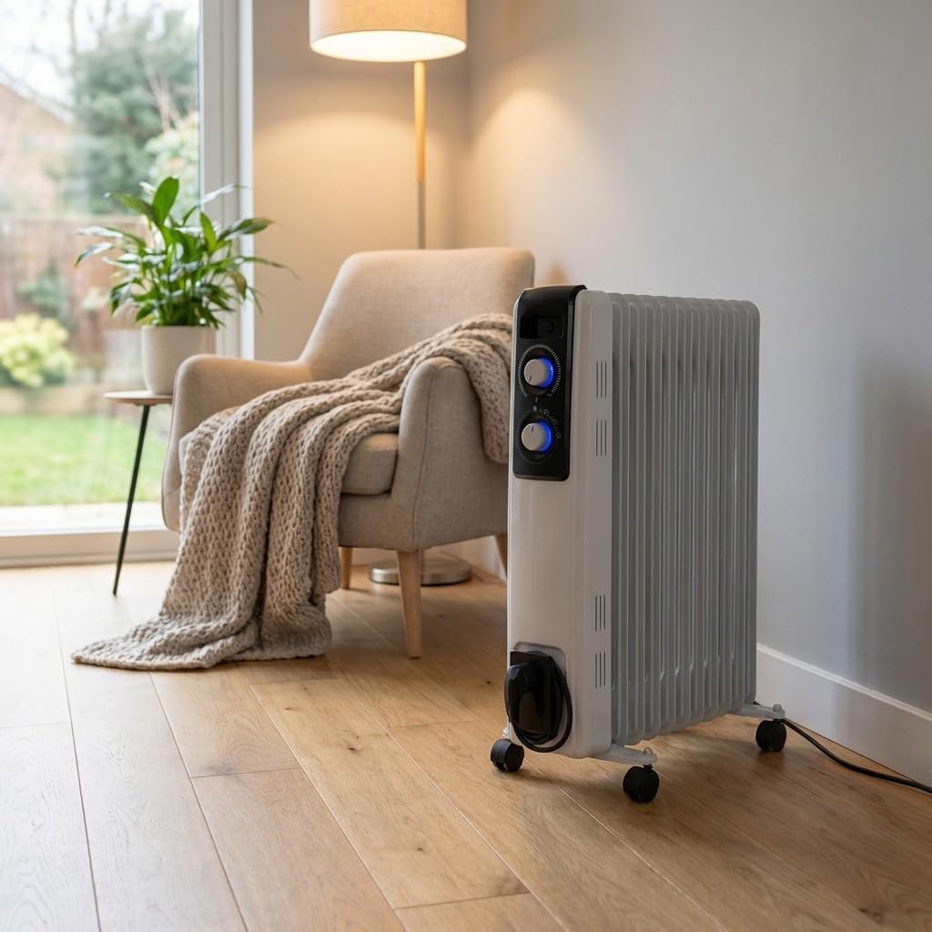 Suinga Radiador de Aceite Bajo Consumo 1500W | Radiador Electrico Aceite 7 Elementos | Calefactor Electrico con Termostato | Incluye Recoge Cables