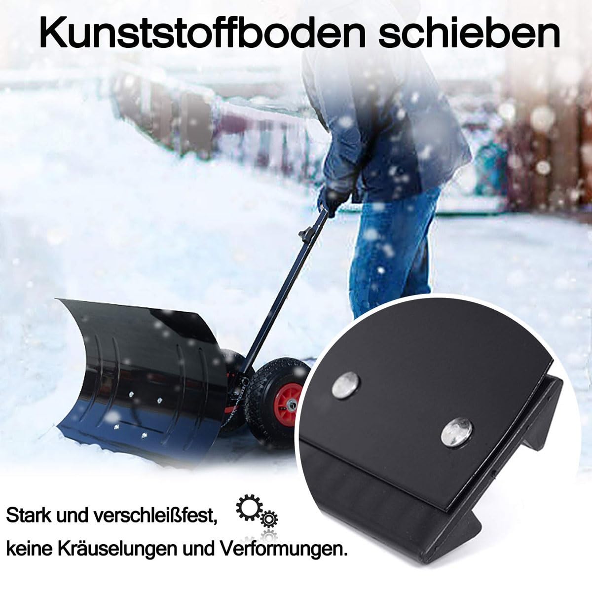 Pala de nieve rodante resistente con ruedas, empujador de nieve manual de metal con mango ajustable, diseño plegable para limpiar entradas y áreas grandes