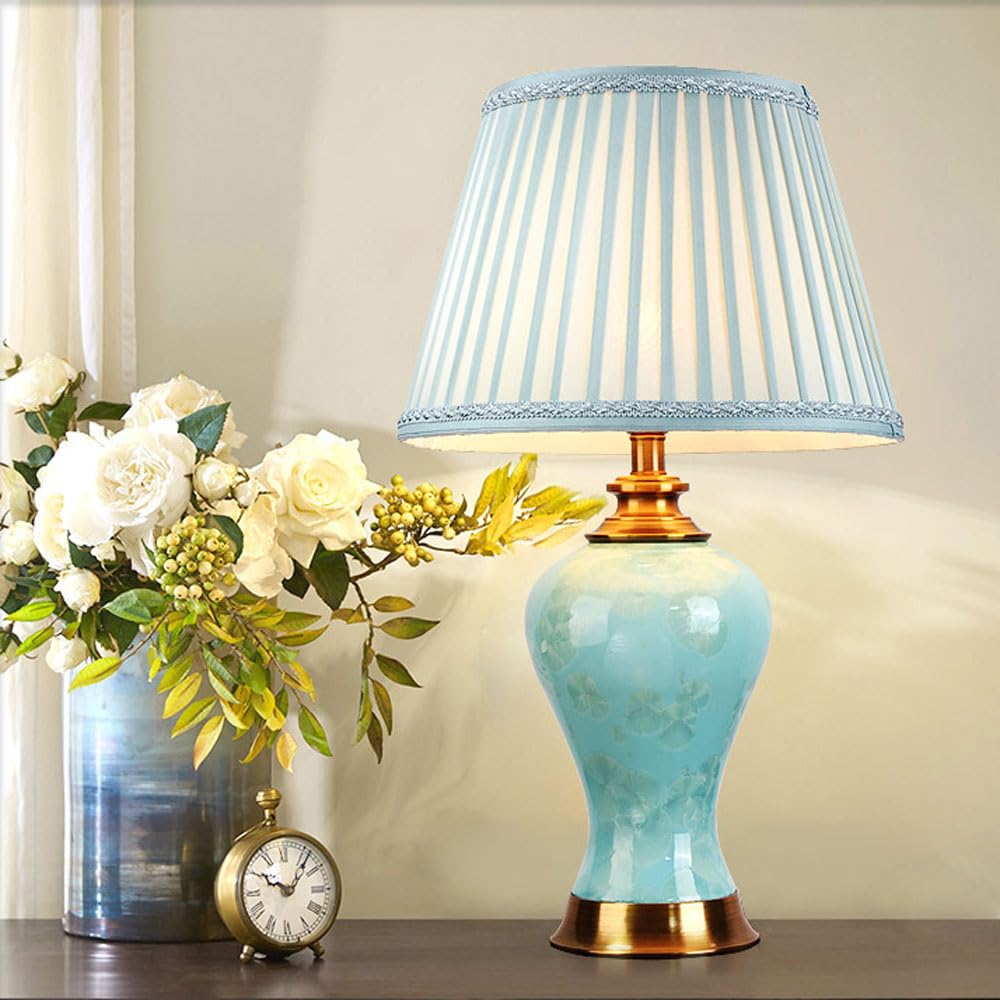 SGKOMN 25.2" Modern Blue Ceramic Table Lamp Jingdezhen Crystallized Glazed Ceramic Desk Lamp For Living Room, Farmhouse Bedside Nightstand Lamp For Bedroom Home Office Dorm-A