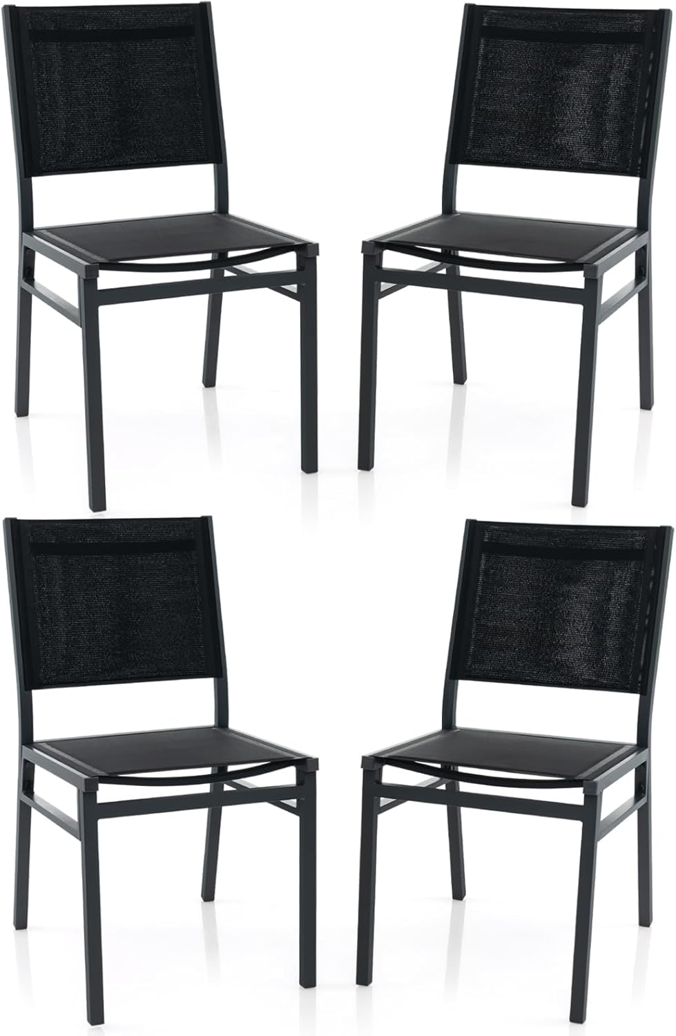Giantex Outdoor Patio Dining Chair Set of 4, Armless Dining Chair with Breathable Fabric Seat & Backrest, Heavy Duty Aluminum Frame, Outside Lightweight Patio Chairs for Porch Garden Yard Poolside