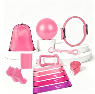 Pilates Kit, Home Pilates Workout Kit for Women, Pilates Ring Equipment Set with Pilates Circle and Ball & Resistance Bands, Starter Kit for Strength, Toning and Flexibility