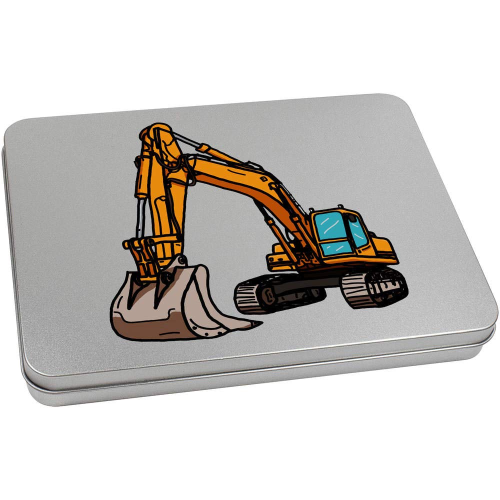 Azeeda 220mm 'Excavator Digger' Metal Hinged Tin/Storage Box (TT00130024)