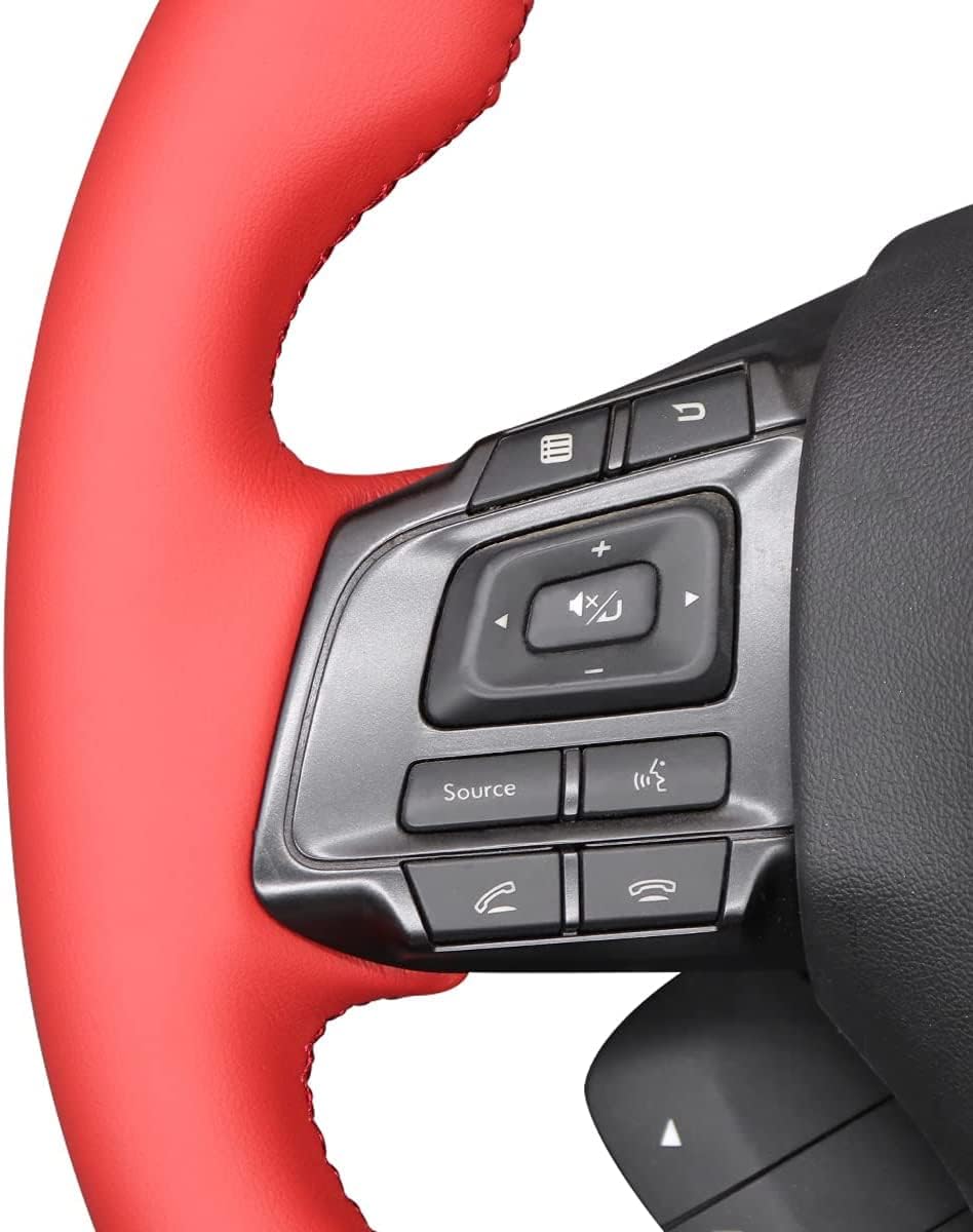 Auto Custom Fit OEM PU Carbon Fiber Red Genuine Leather Steering Wheel Cover for Subaru WRX STI 2015 2016 2017 2018 2019 2020 2021 / Subaru Levorg 2015-2019 Interior Accessories
