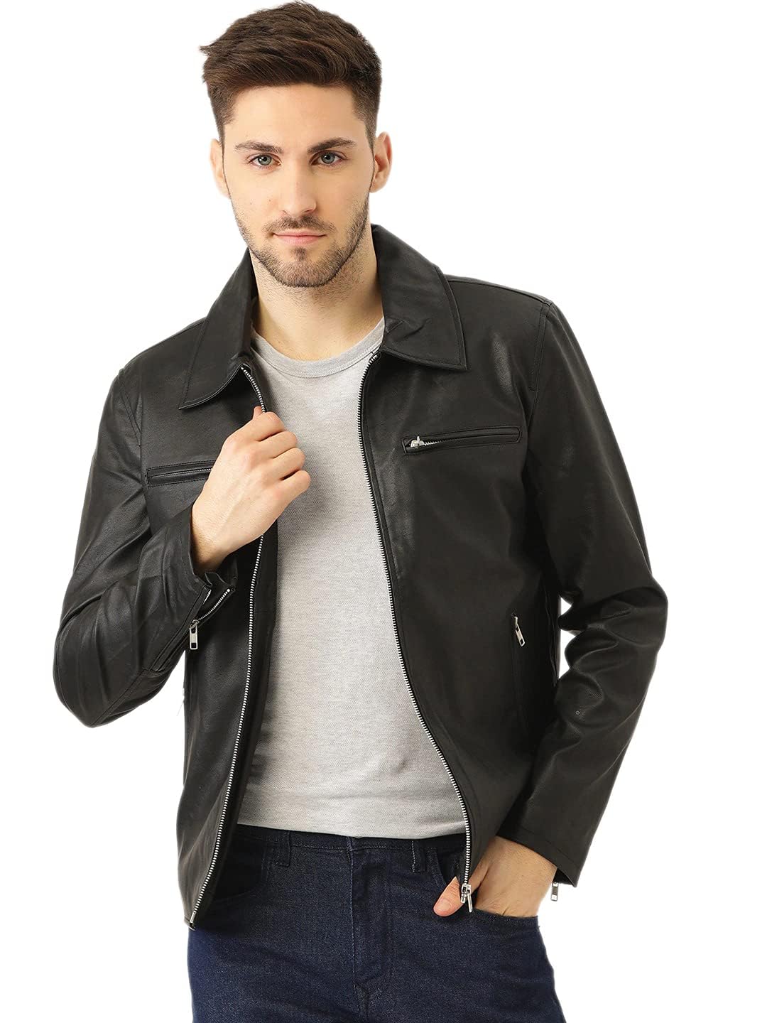 Leather RetailMen's Black Solid Jacket