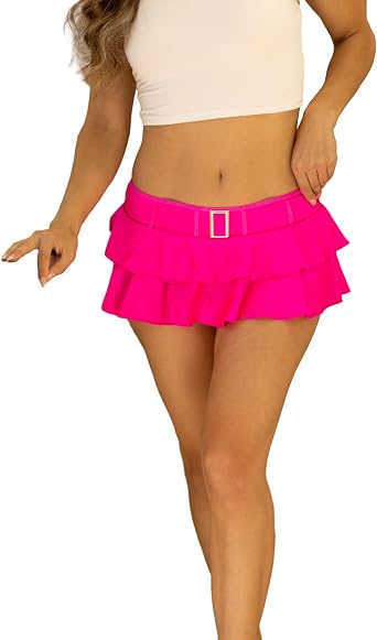 Pin Up Doll Belted Womens Low Rise and Pleated Mini Skirts for Women, Low Rise Mini Skirt with Belt, Plus