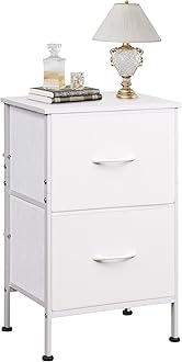 WLIVE White Night Stand, Small Dresser with 2 Drawers & Wooden Top, Nightstand with Fabric Bins, Bedside Table End Table for Bedroom, Closet, Entryway, College Dorm, White