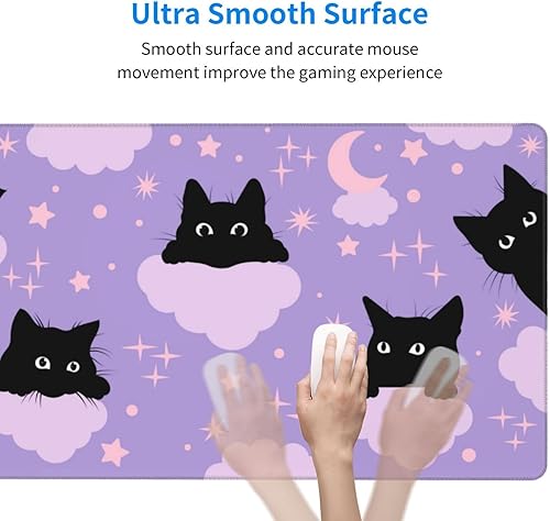 Miniatura 3 de Alfombrilla de mouse larga y extendida XL con calavera gótica en blanco y negro, alfombrilla de escritorio grande con bordes cosidos, 29.5 x 15.8