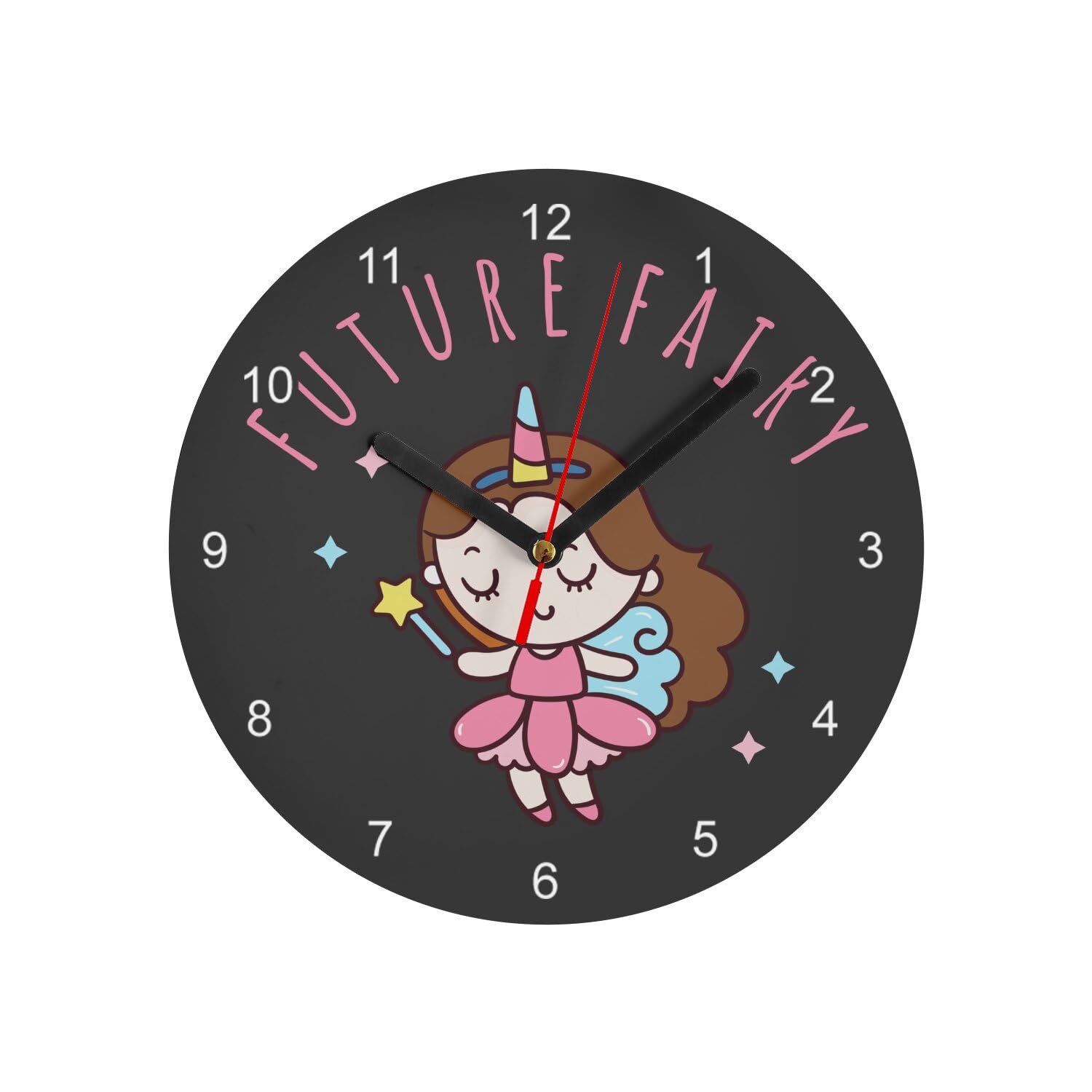 Horloge murale en verre Future Fairy princesse noire 20cm pour salon
