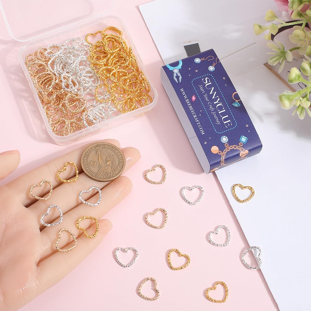SUNNYCLUE 1 Box 150Pcs 3 Colors Twist Open Jump Rings Heart Ring Connector Bulk Golden Silver Metal Iron Love Shaped Hearts Large Linking Rings for Jewelry Making Bracelet Necklace DIY Crafts Supplies - Image 3