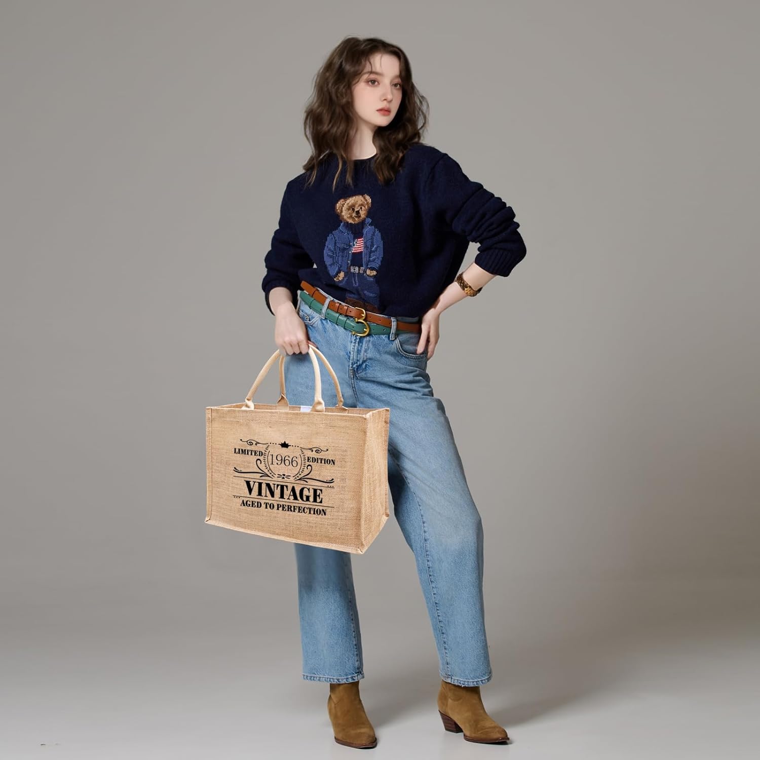 1966 1967 1968 1969 1970 1971 1972 1973 1974 1975 Burlap Jute Tote Bags for Women, 17" x 6.8" x 11.8" - Image 6