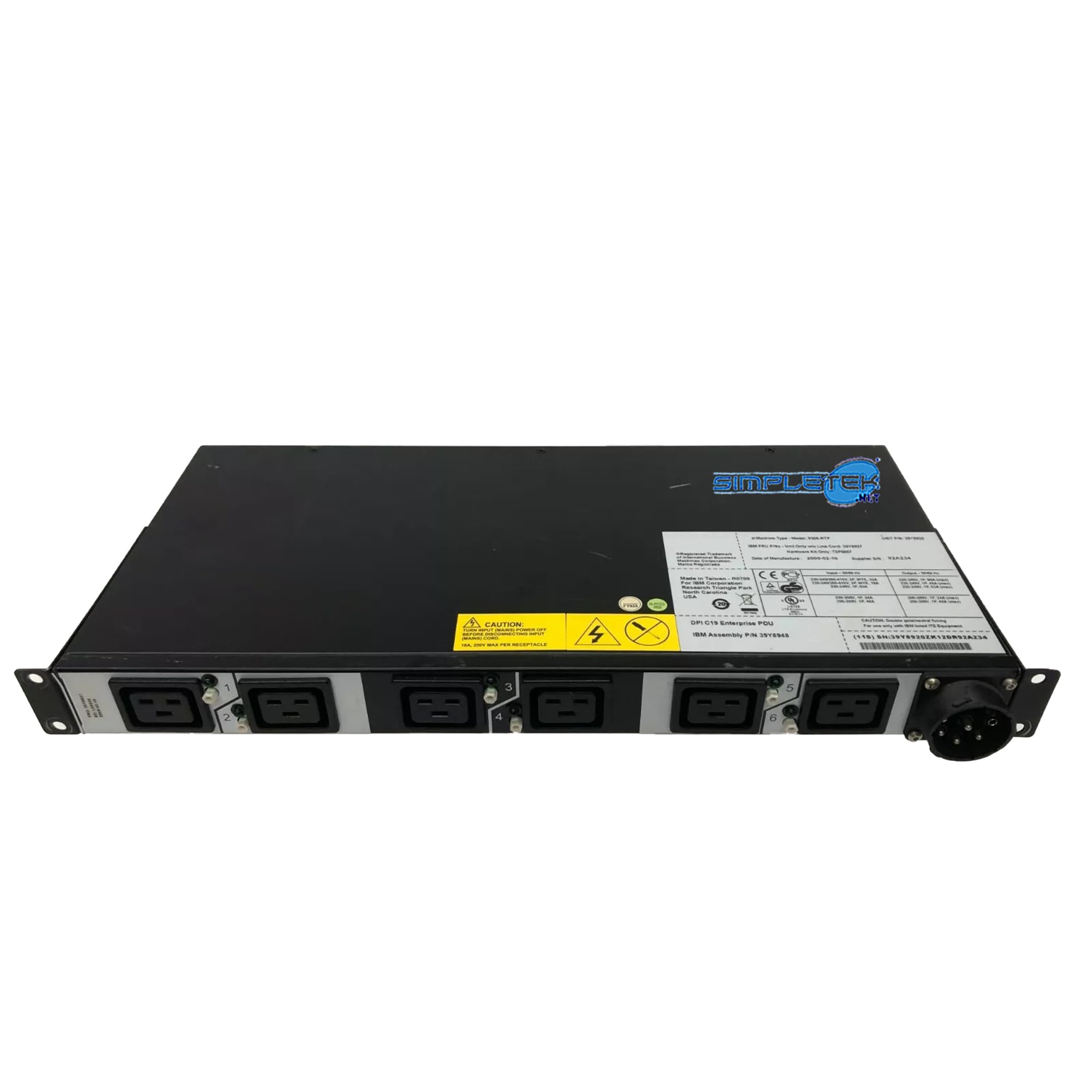 SIMPLETEK - Power Distribution Unit PDU DPI Single Phase Rack 1U 12 x IEC C13 39Y8918 | 9306-RTP (Reacondicionado)