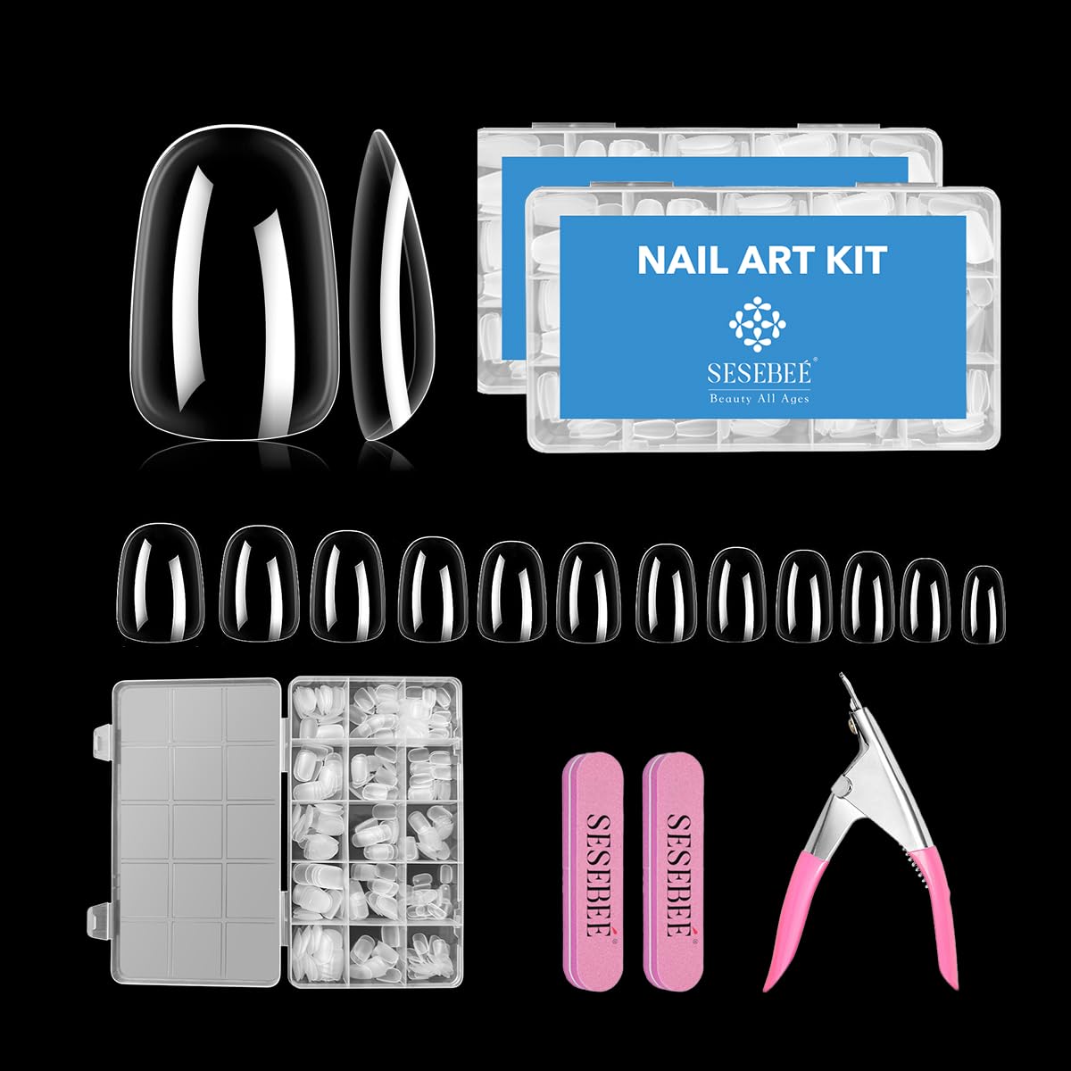 Gel Tips Nail Extension Kit, Fake Nail Tips 624PCS 12 Size with Nails Files Nail Clipper