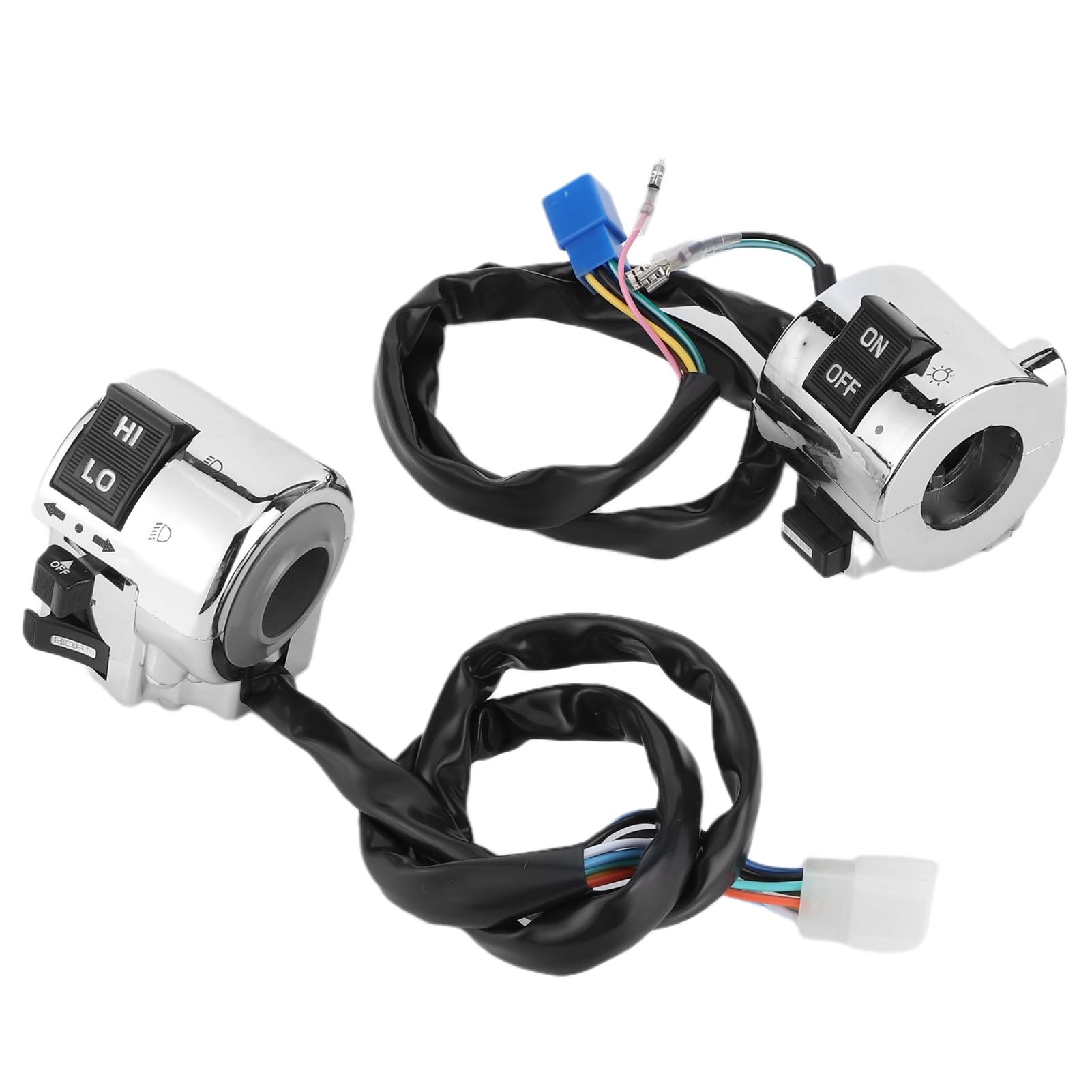 Cryfokt Interruttore Manubrio Moto Cromato Universale Faro Indicatore di Direzione Comando Clacson per Scooter Elettrici, ATV 25 Mm Nero + Argento ABS