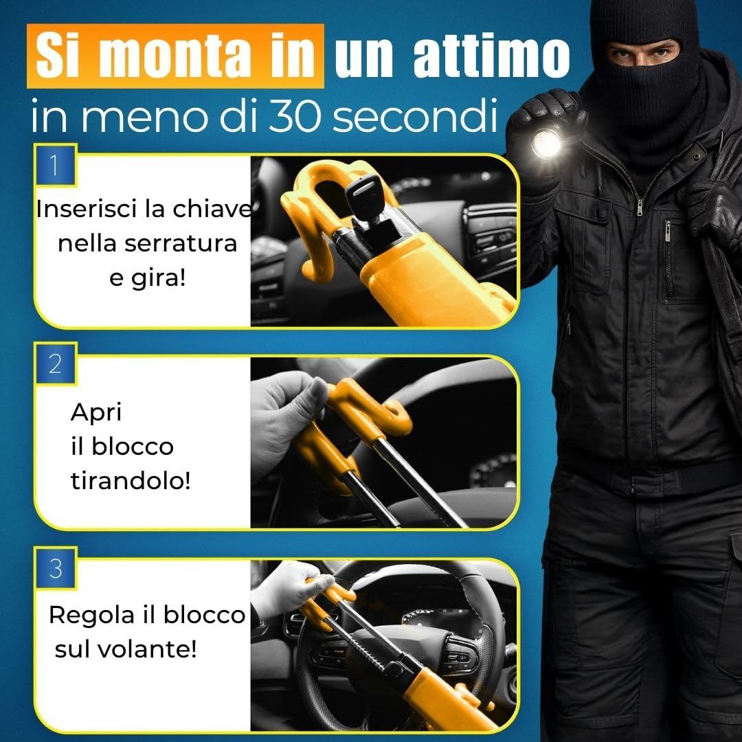 ATG Bloccasterzo Auto Antifurto per Auto SUV Van Furgone Camper Acciaio Temperato Protezione Antitrapano